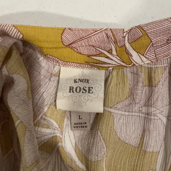 Knox Rose Womens Yellow Red Long Sun Dress L Flutter Sleeve Floral Cottage Core - Picture 6 of 12